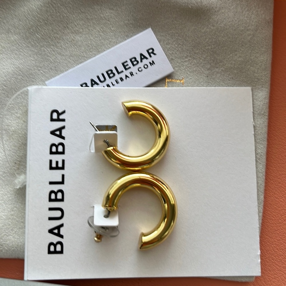 Thick Gold hoop earrings. BAUBLEBAR new